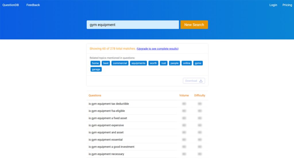 QuestionDB Keyword Research Tool