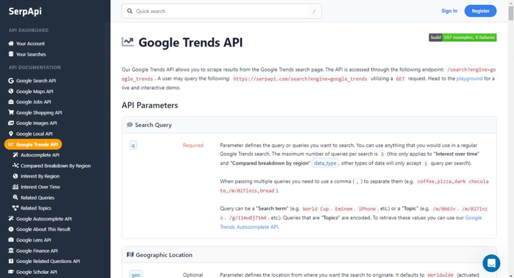 SerpAPI Google Trends API
