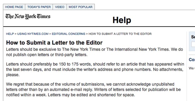 Submit Letter to NY Times