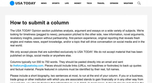 Submitting a Column to USAToday