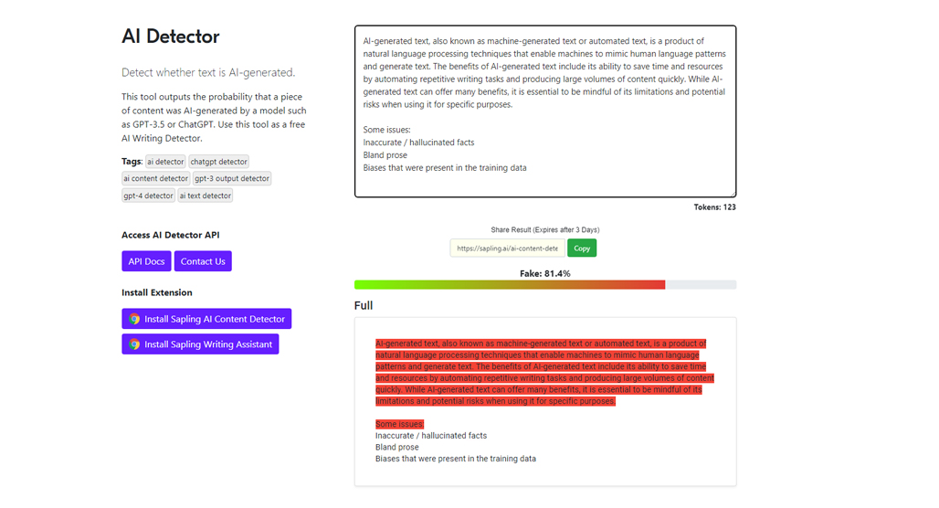 Sapling AI Content Detector