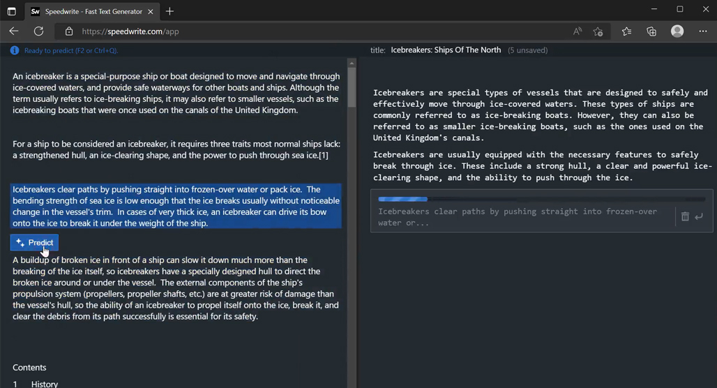 Speedwrite Generating Content