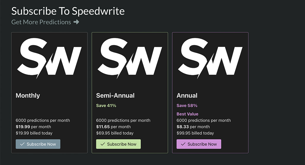 Speedwrite Subscription Plans