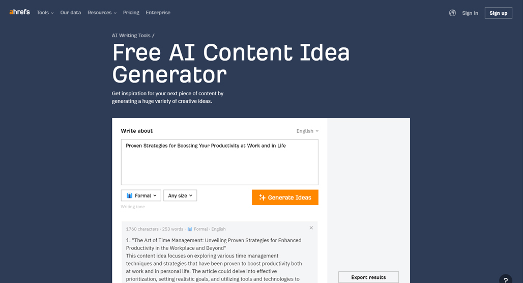 Ahrefs Content Idea Generator