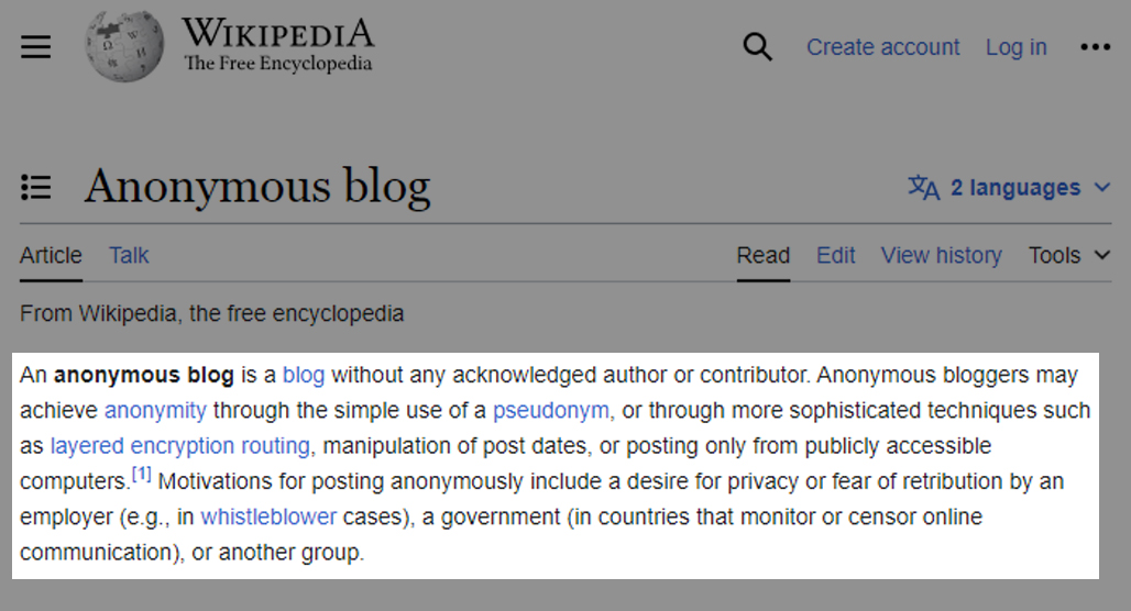 Anonymous Blog Wikipedia Entry