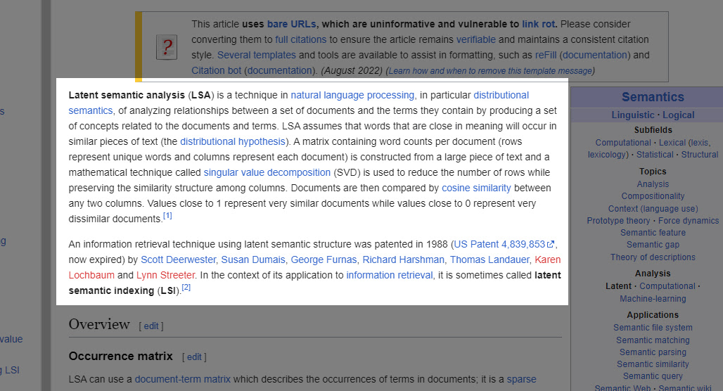 Latent Semantic Analysis