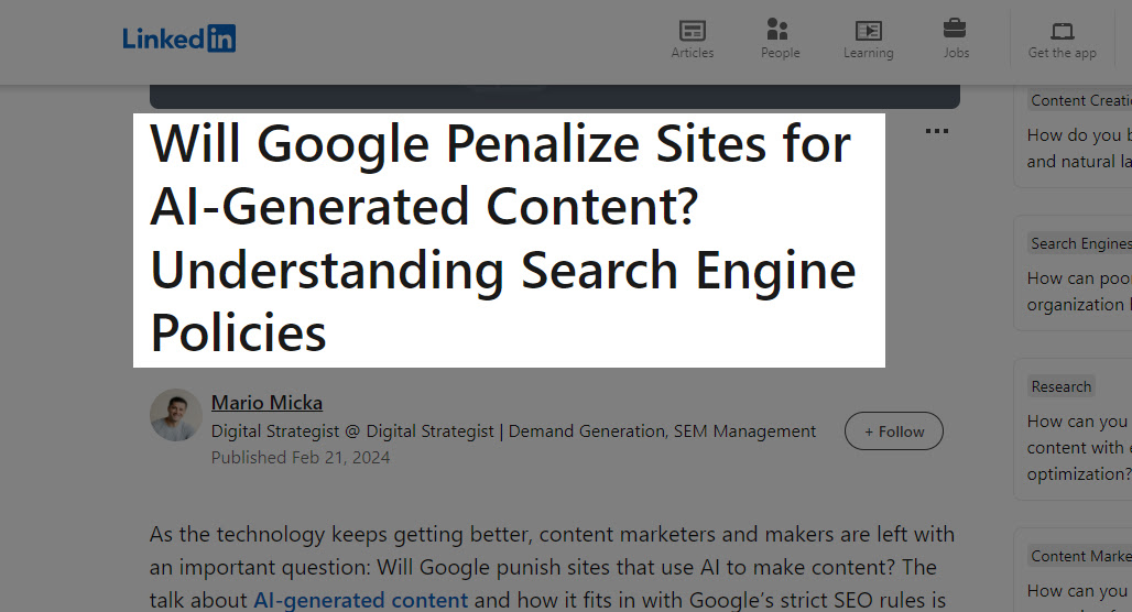 Google Penalize AI-Generated Content